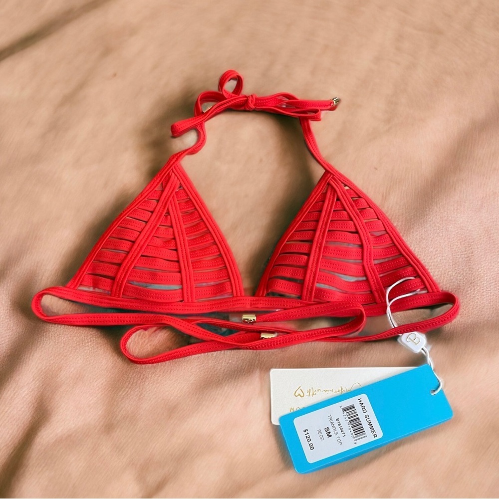 NEW $120 Beach Bunny Bikini Top Hard Summer Triangle Top Red Small - Picture 4 of 6